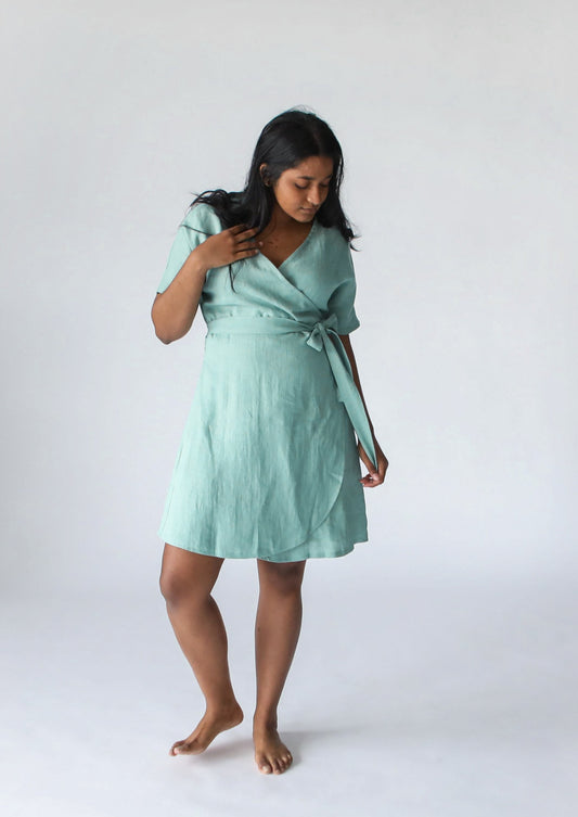 Wrap Linen Dress | Seafoam