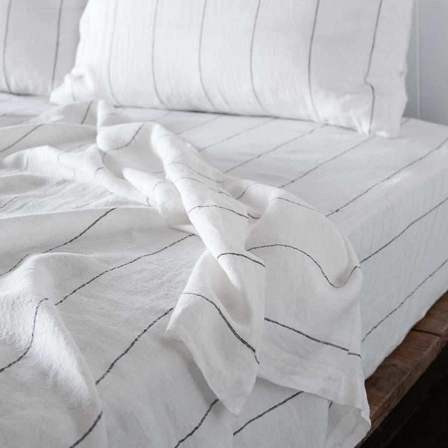 French Linen Duvet Cover | Charcoal Stripe -  OEKO-TEX certified