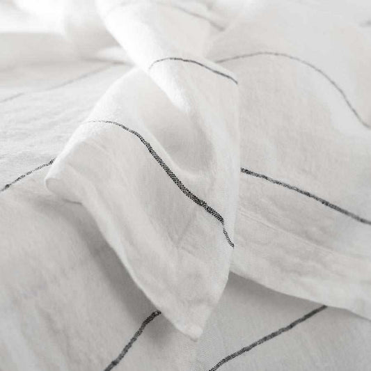 French Linen Flat Sheet | Charcoal Stripe