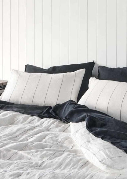 French Linen Pillowcases | Charcoal Stripe