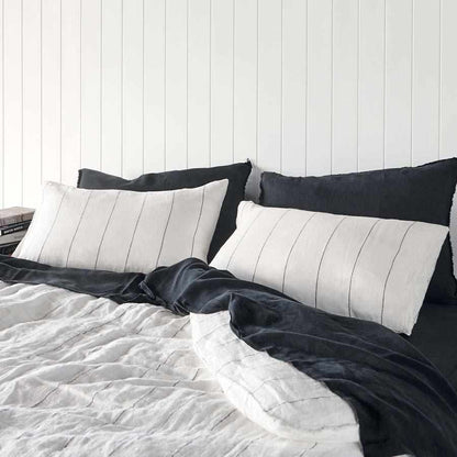 French Linen Euro's | Charcoal Stripe