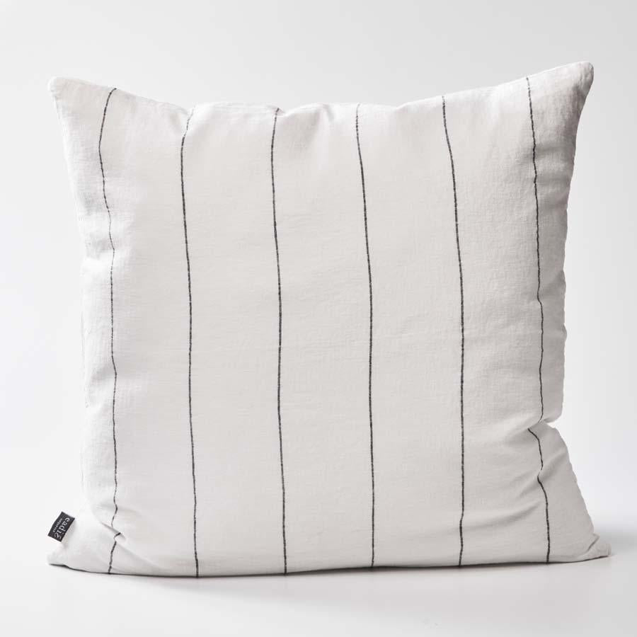 French Linen Euro's | Charcoal Stripe