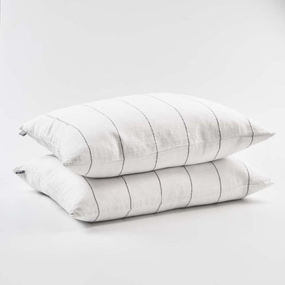 French Linen Pillowcases | Charcoal Stripe