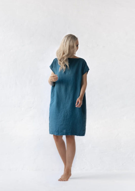 Short Linen Dress | Teal